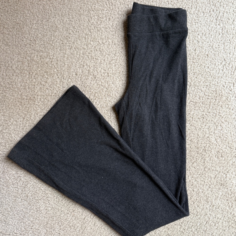 Aerie Grey Flare Ribbed Wide Leg Bottoms